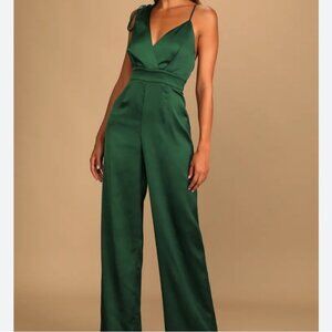 Lulus Green Jumpsiot Size M Asymmetrical Wide Leg Wedding Cocktail Events Party